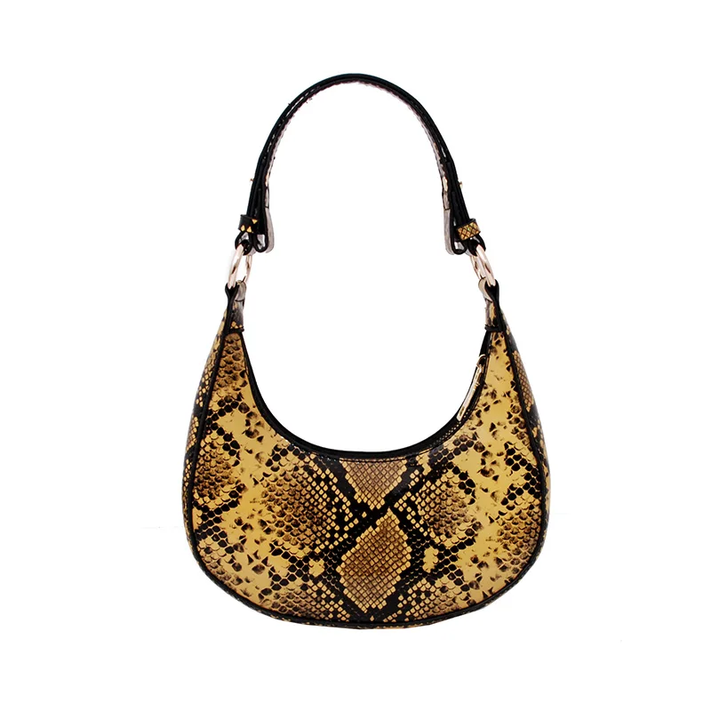 

2021 trendy ladies snake skin python print leather female shoulder hand bag women handbags purse, 5 colors