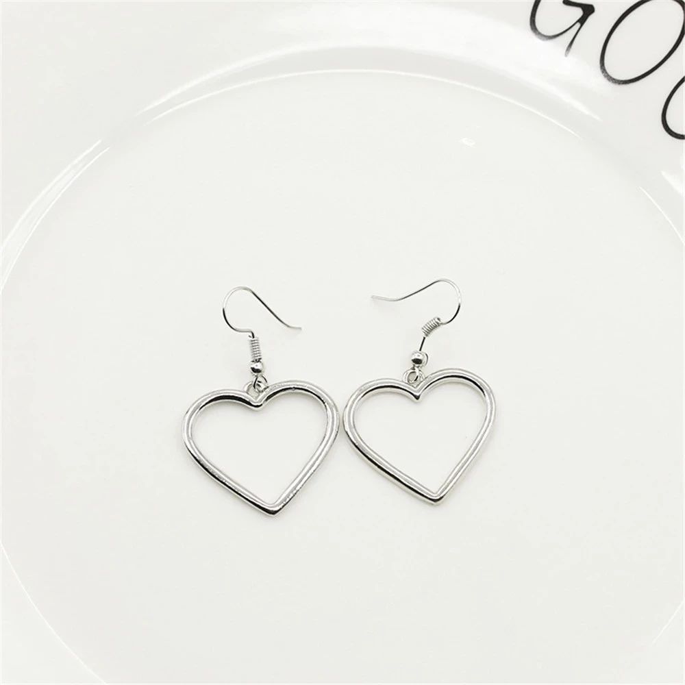 

Fashion Ear Cuff Piercing Dangle Earring Simple Design Silver Color Hollow Heart Drop Earrings for Women, Picture shows