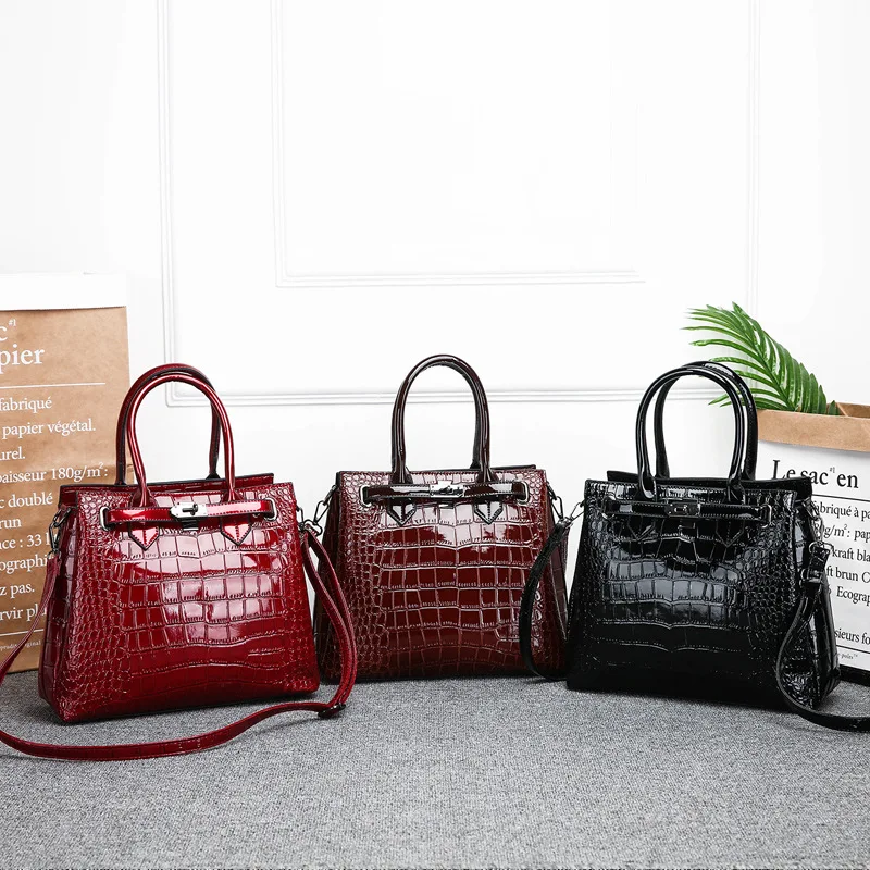 

2019 hot fashion crocodile print PU leather shoulder tote bag women handbags