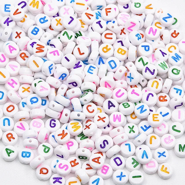 

Mixed flat round alphabet letter plastic beads for DIY handmade accessories, White