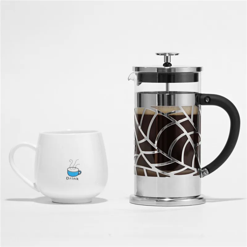 

Wholesale French Press High Quality 304 Stainless Steel Coffee Press Leaves Pattern French Press Coffee Maker, Clear transparent