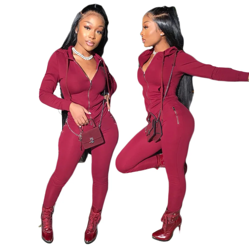 

BL21T1164 New style 2021 hot selling Women's solid color suit Personalized zipper 2 piece sets, Accept custom made color