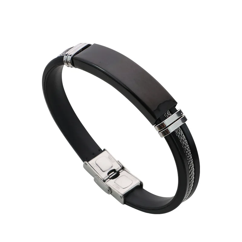 

New Personality Simple Black Trendy Hand Hollow Plating Stainless Steel Jewelry Charm Bracelet For Men
