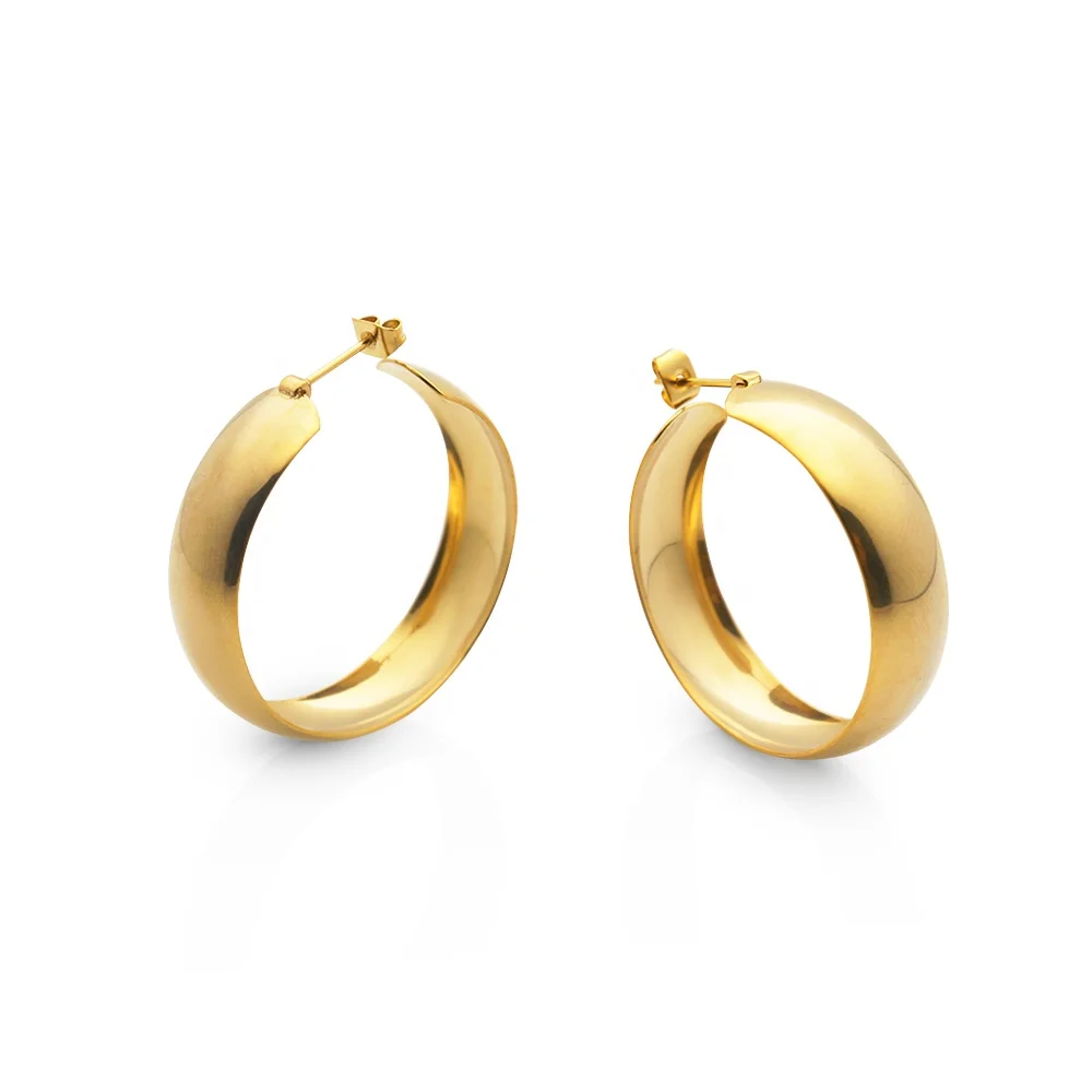 

Chris April fashion jewelry in stock 316L stainless steel PVD gold plated Glossy retro big hoop earring