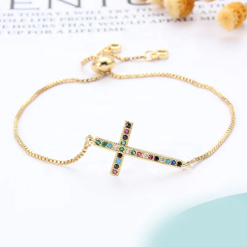 

Handmade Christian Cross Bracelet Gold/Silver/Rose Gold Pave Zircon Connect Cross Charm Bracelets For Women Men Gift Jewelry, Picture