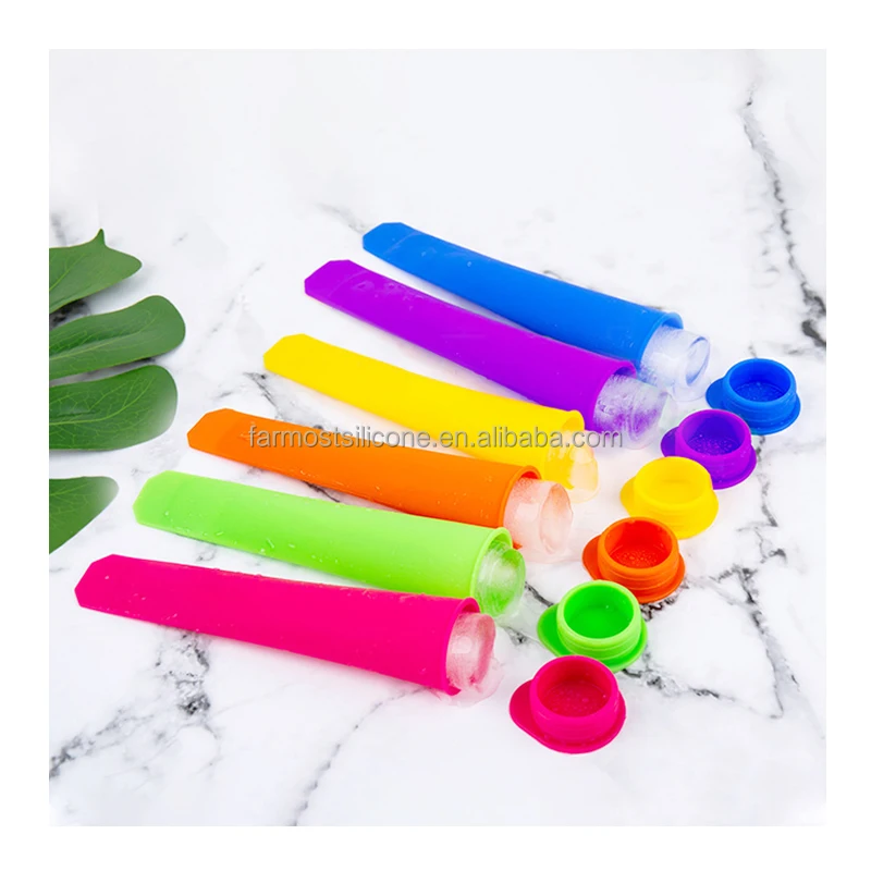 

New arrival food grade novelty Ice cream lolly silicone popsicle mold pop tube ice maker with lid cover Individual icypole mold, Blue, green, pink, orange, purple, yellow