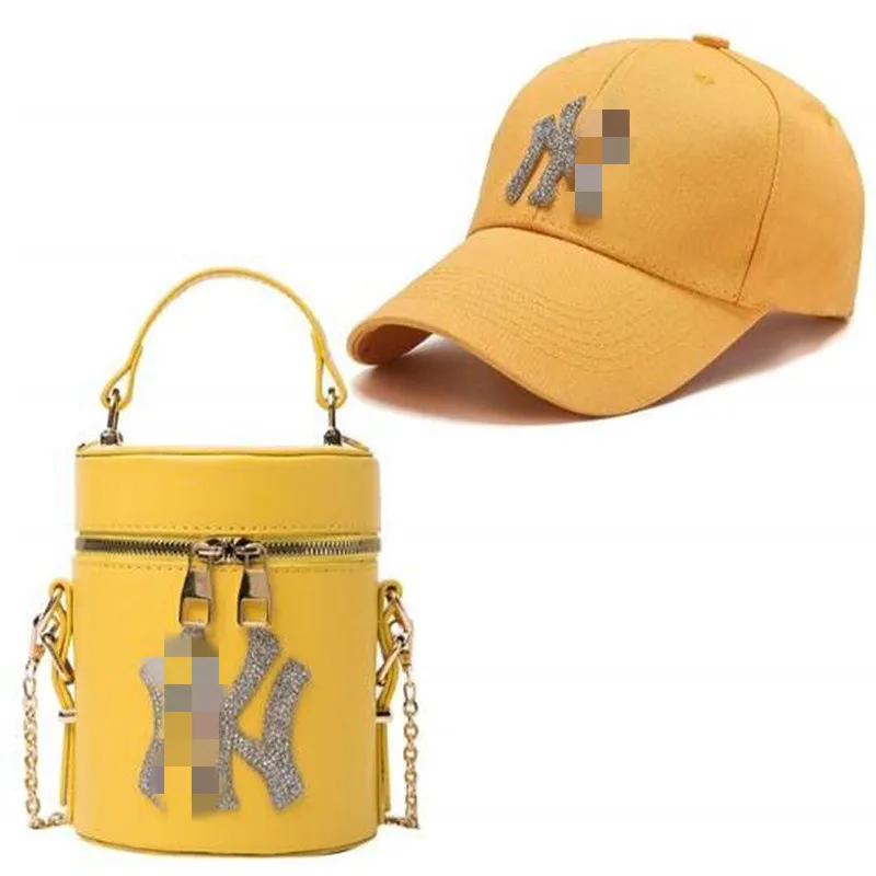 

2021wholesale New Women NY Logo Chain Messenger Bags Handbags and Matching Hats Set Designer NY Bucket Hat and Purse custom
