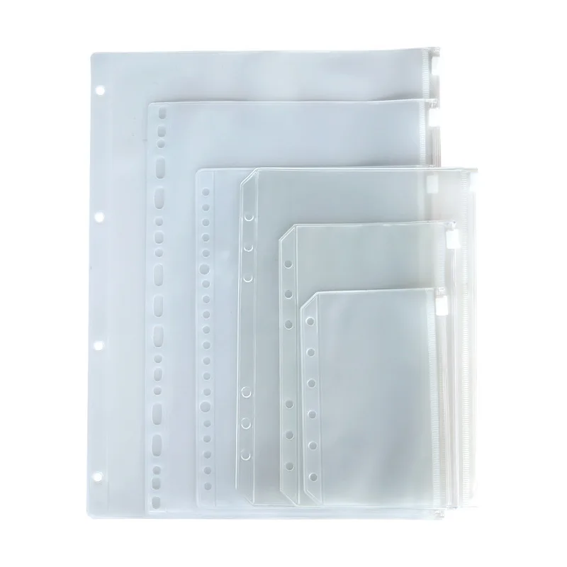 

Factory Wholesale A6 6 Holes PVC Clear Money Envelope Plastic Zipper Bags Binder Insert Pocket Planner Zipper Pouches