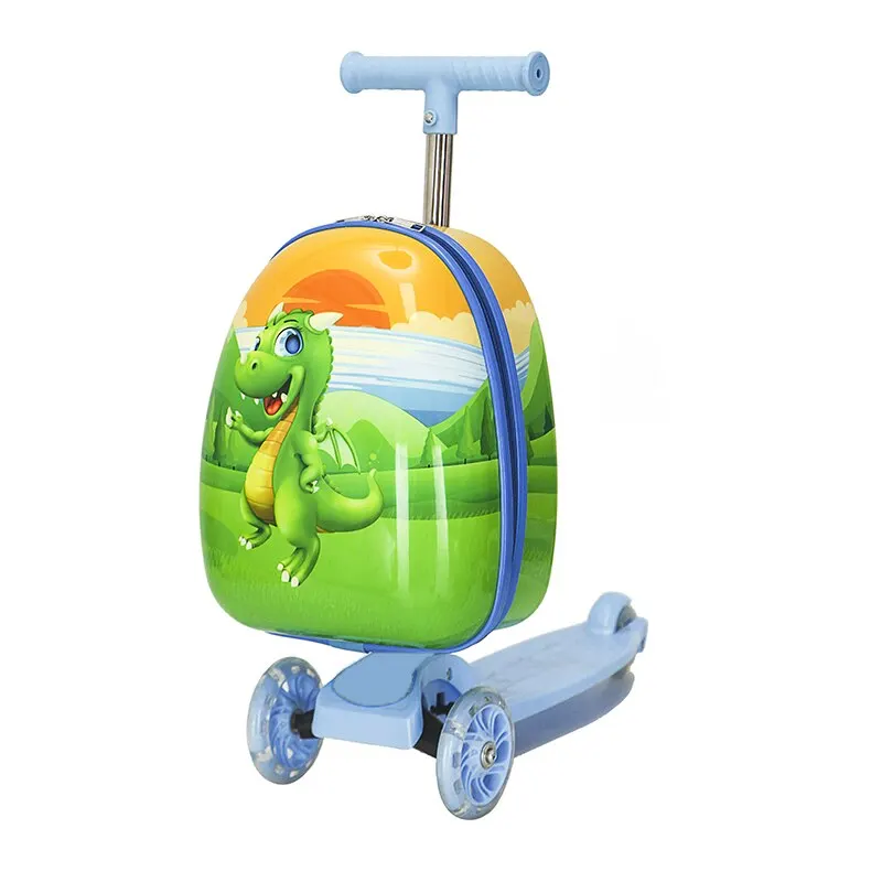 

Cute Cartoon kids scooter suitcase on wheels Lazy trolley bag children carry on cabin travel rolling luggage Skateboard bag gift