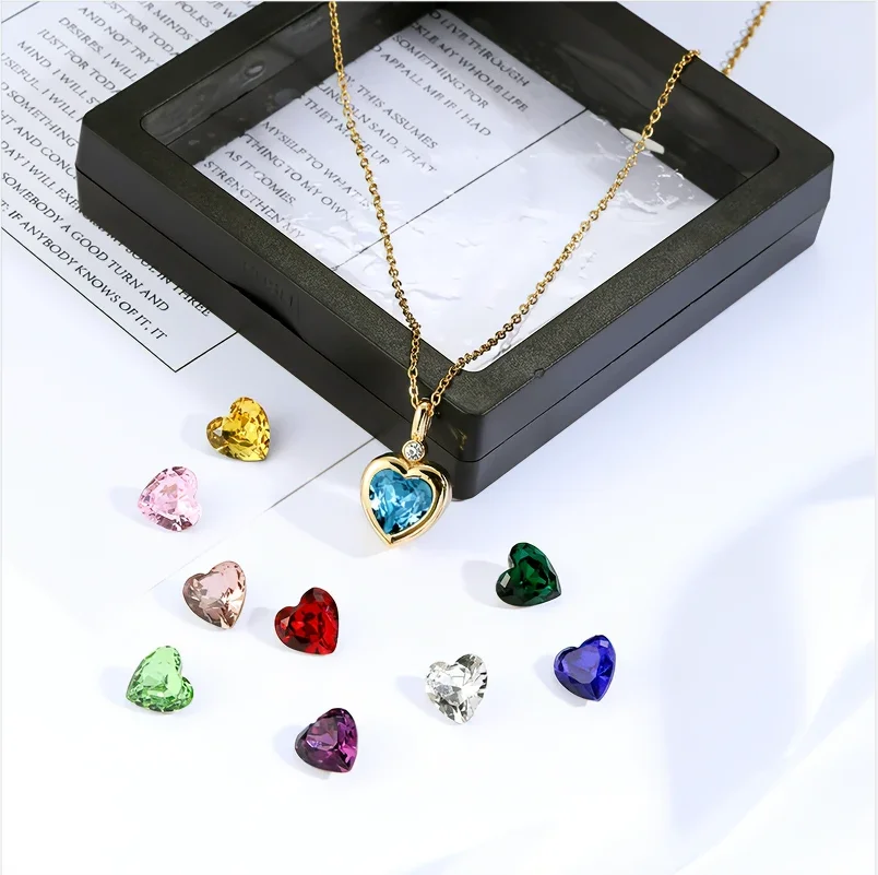 

New Design Wholesale Month Stone Stainless Steel Heart Necklaces for Women