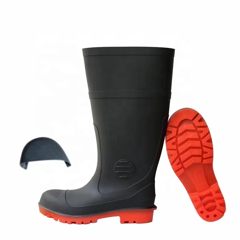 

Waterproof Steel Toe Insert Safety Boots Working Construction Gumboots PVC Wear-resistant Rain Boots For Men, Black