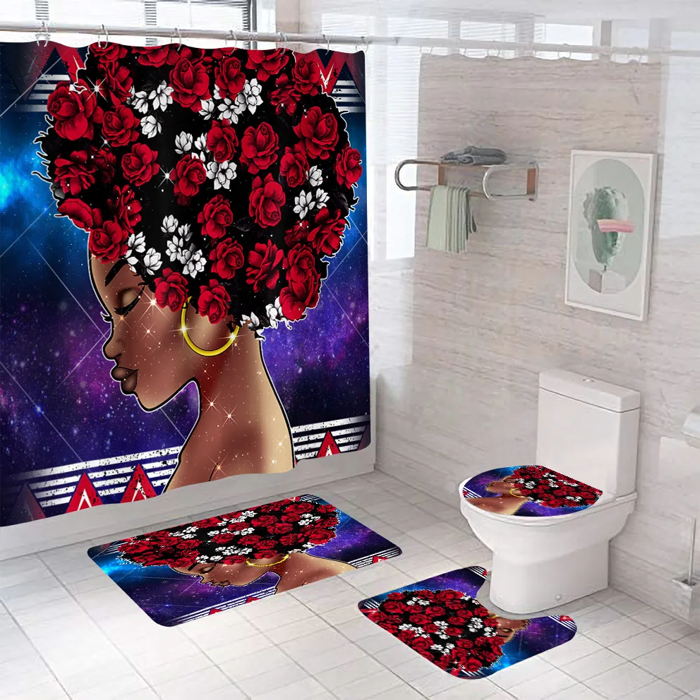 

African American customize shower curtain sets 4 pieces bathroom curtains