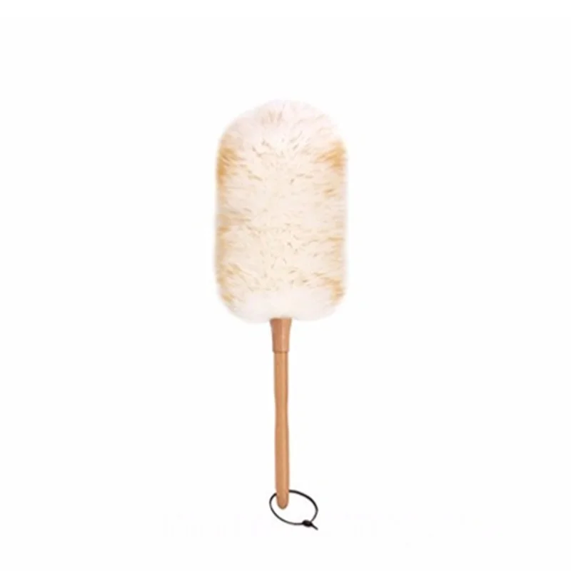 

Wholesale soft cleaning sheep wool wooden handle lambswool wool duster, White with brown tip