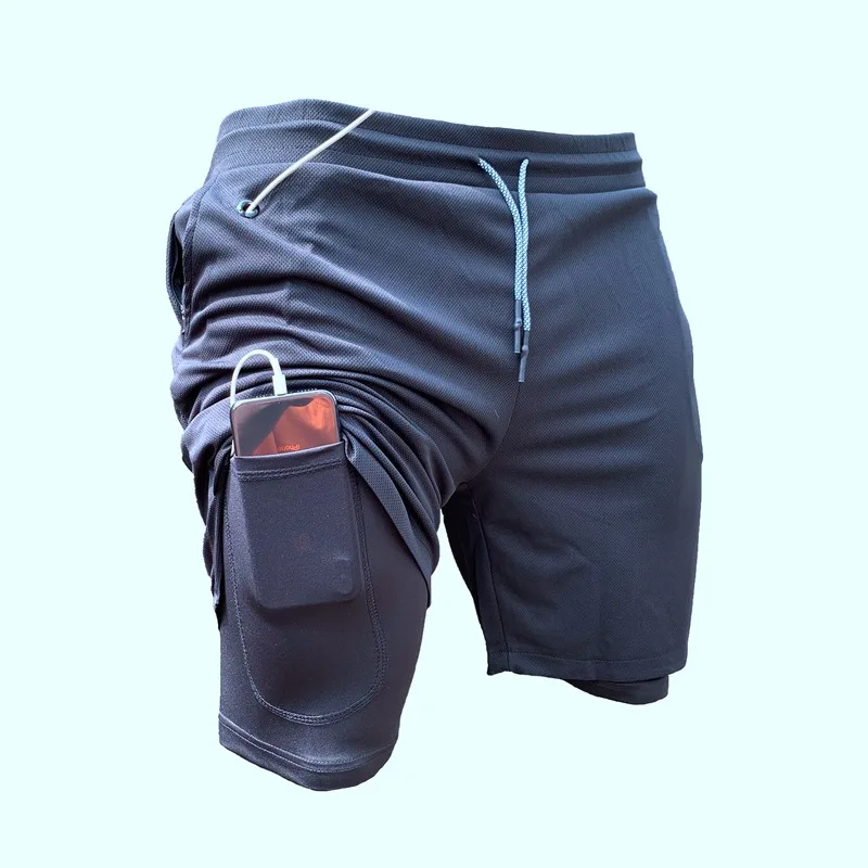 

2 in 1 brand new fitness sport shorts men running shorts plus size 3xl training exercise jogging short pants compression joggers