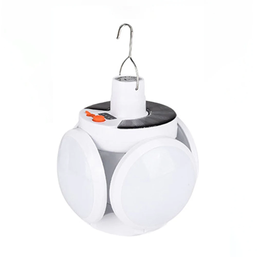 

Outdoor LED solar camping light portable tent lamp with hanging hook folding, White