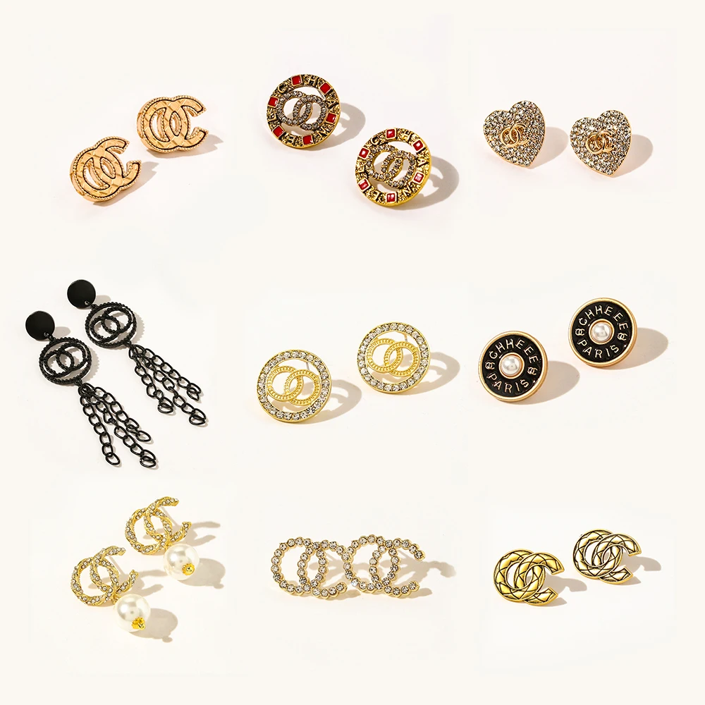 

famous gg logo luxury inspired branded designer popular brands cd jewelry letter c stud channel cc earrings, Gold silver