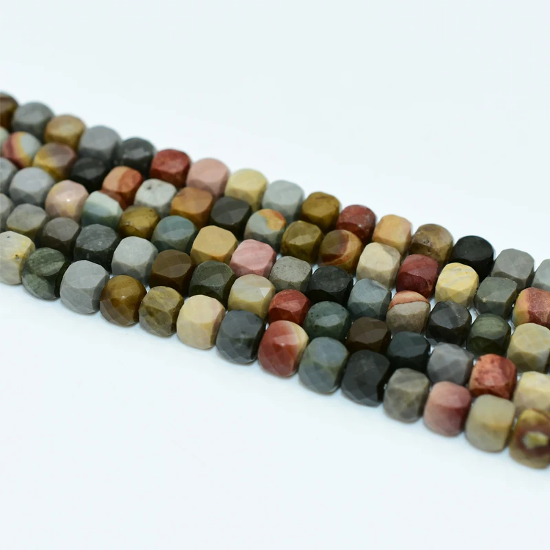 

5*5mm High Quality Natural Faceted America Picture Jasper Beads For Jewelry Making