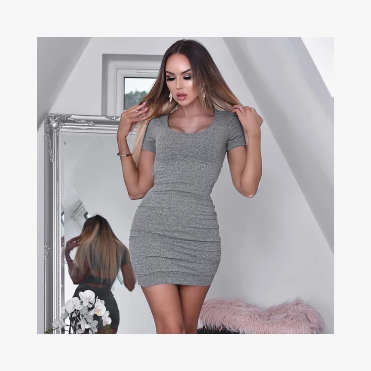 

New Women Summer Sexy Back Waist Hollow Hips U Neck Chest Slim Pleated Dress