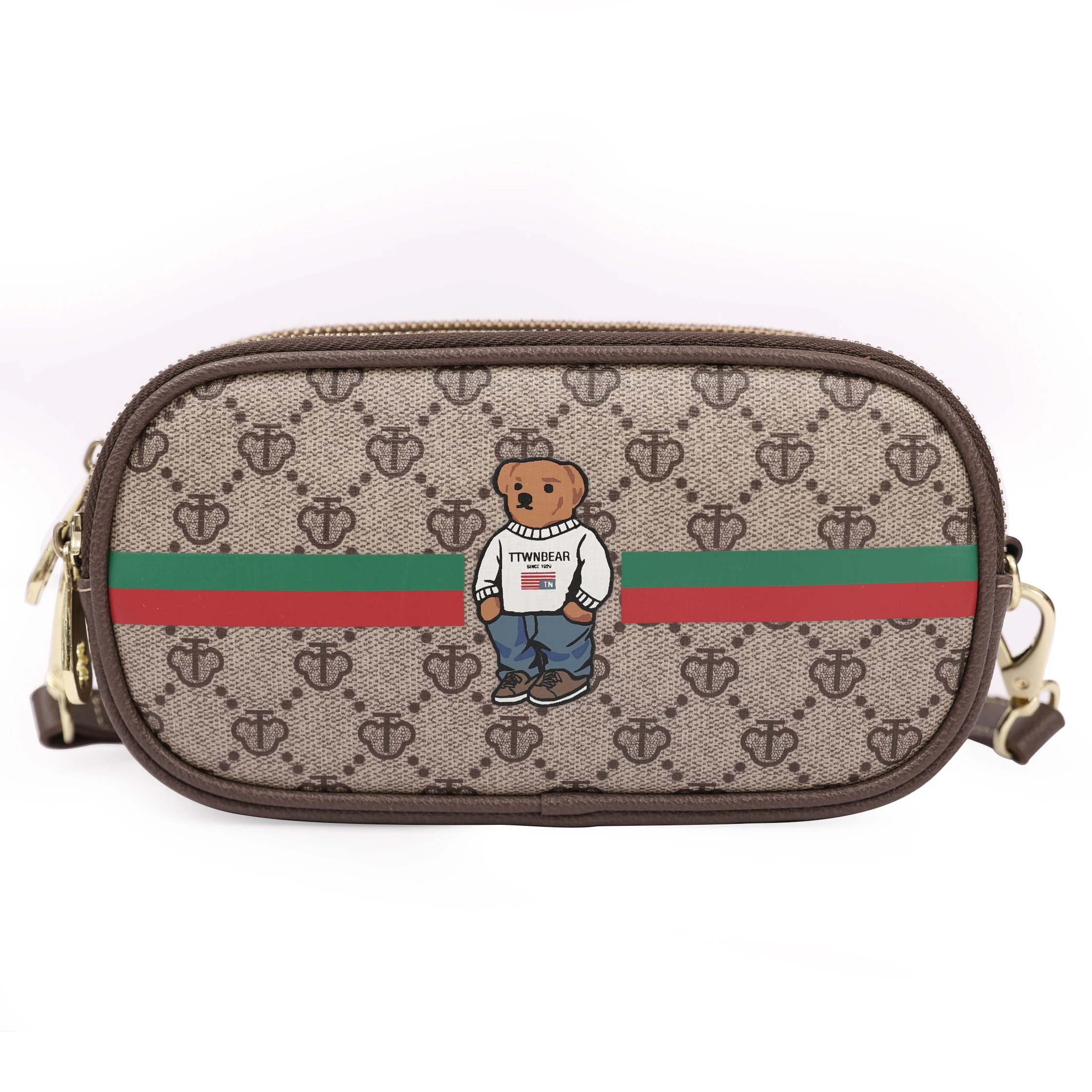 

TTWNBEAR Fashion Printed Crossbody Bag Three Zipper Cute Small Square Bag PVC Brown Crossbody Bag