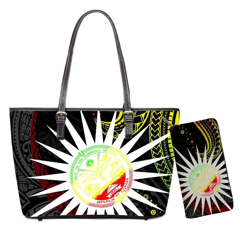 

Custom Marshall Island Logo New Handbags And Purses Polynesian Tribal Print Classic Handbags Black Elegant Female Handbag, Customized color