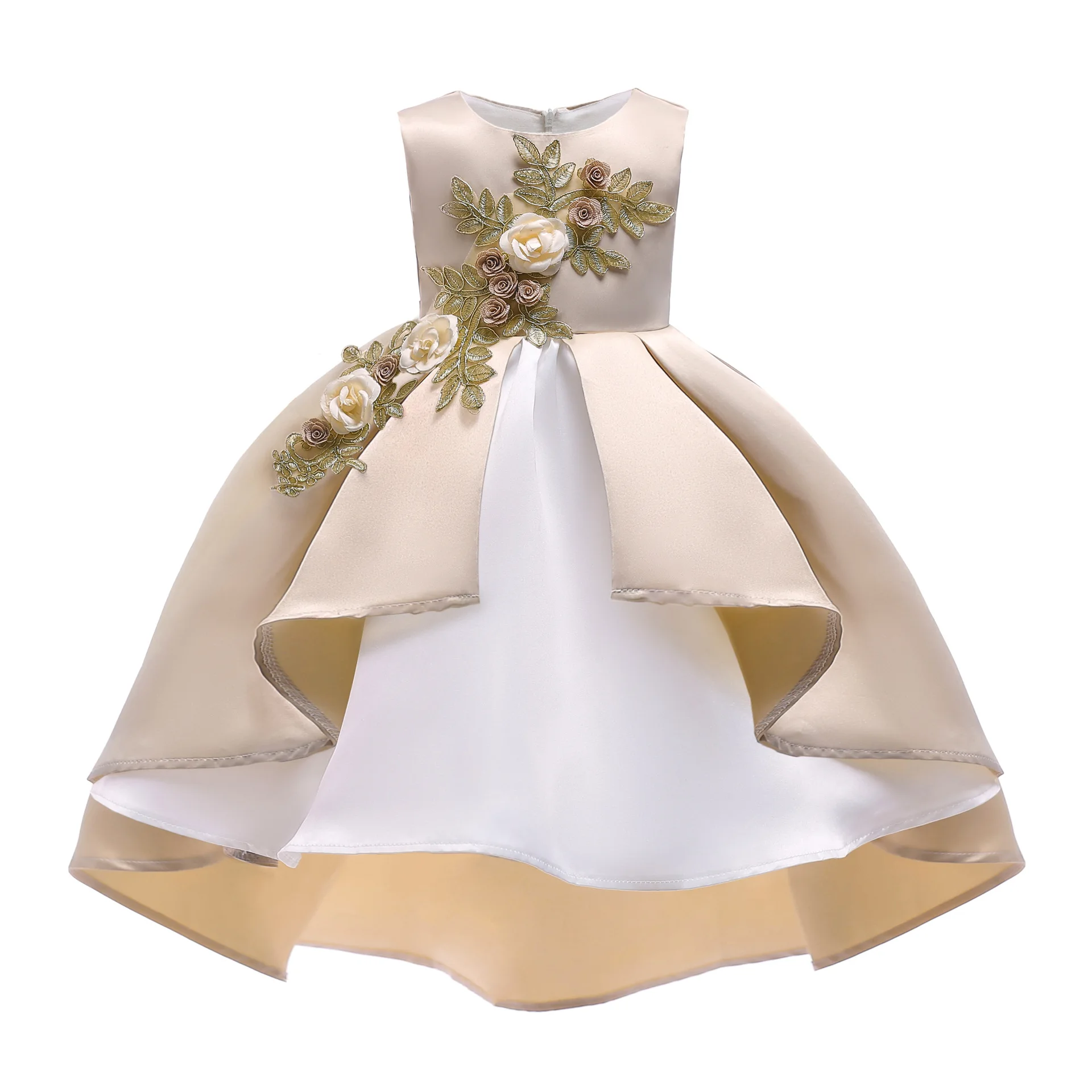 

Kids party Dress Wholesale Satin Flower Girl Long Tail high Quality Little Girl Party Dress Birthday Dress