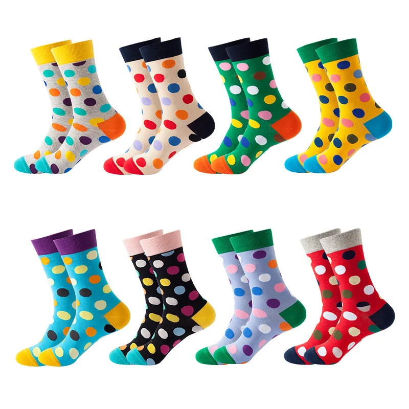 

Wholesale Men's Colorful Dot Pattern Happy Color Socks Unisex Adults Fashion Couple Cotton Crew Socks, Multiple color