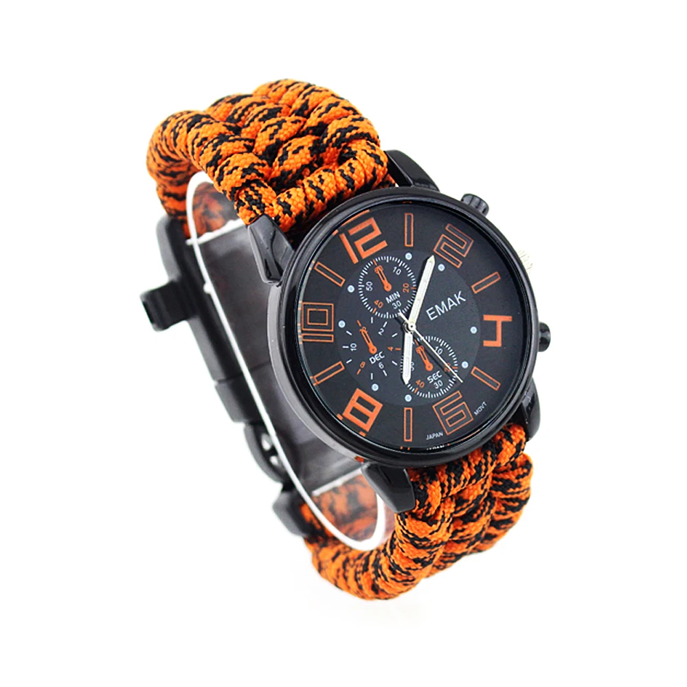 

Fashion Paracord Survival Watch, 2020 new watches men Arrivals Survival Gear Women Watches, Orange black camouflage