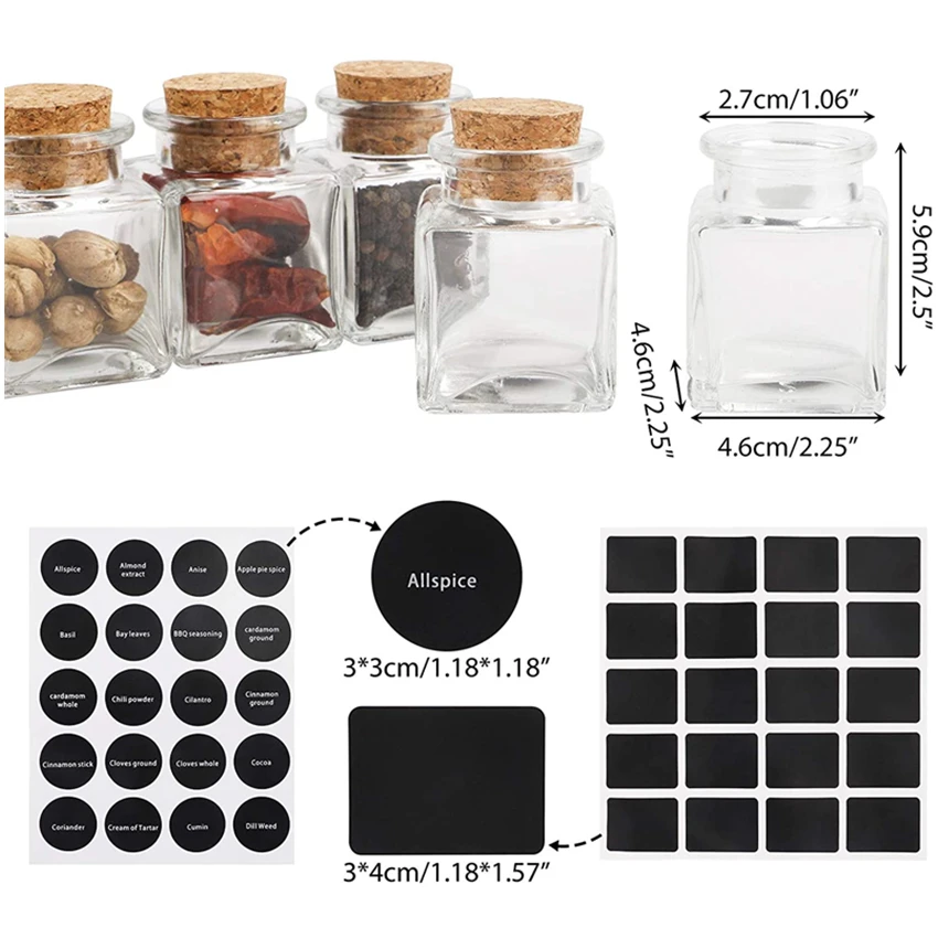 

2 oz Reusable Spice Jars with Cork and Test Tube Brush, Transparent
