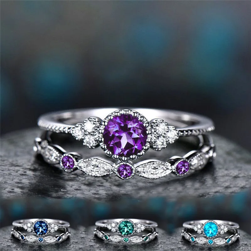 

Fashion Wholesale Luxury Double Row Diamond Ring Engagement Wedding Rings Jewelry Women, Picture shows