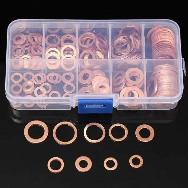 
Hot Sell 200Pcs M5 M14 Hollow Copper Crush Washer Gasket Nut & Bolt Sets Fastener Drywall Screw Washers 