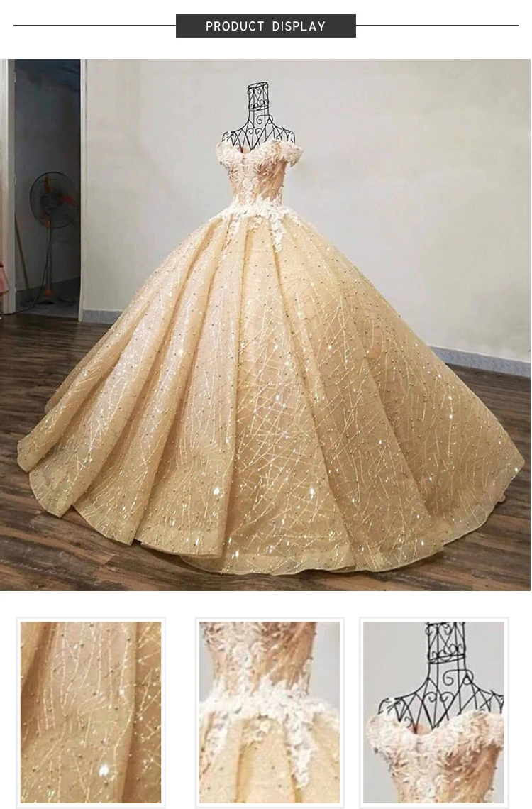 2020 Hot Sale Champagne Wedding  Ball Gown For Marriage Custom Made