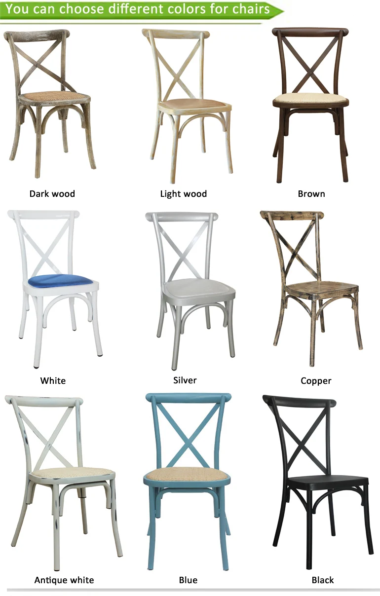 Cross Back X Back Chair Wholesale Antique Rustic Stackable Cheap Vintage Iron and Wood Dining Rental Wedding Hotel Furniture