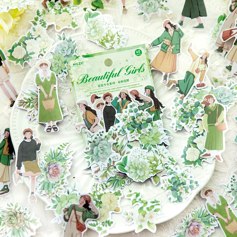 

40pcs/pack Stickers Flower Collection Girl Series Journal Decoration Collage Material Stickers Diy Base 6Models