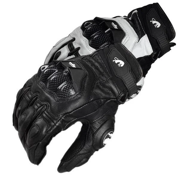 

Furygan Short Leather Motorcycle Gloves Men Motorbike Riding Gloves Full finger Breathable Moto Carbon Fiber Guante, Black ,white