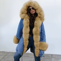 

New Style Luxury Woman Winter Warm Fur Parka Coats For Wholesale