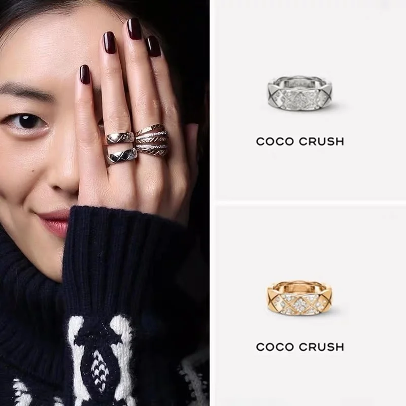 

SHUSHU Hot Sell Wholesale Jewelry Rings Coco Crush Ring Quilted Motif 18K BEIGE GOLD with diamonds No Box, Rose,silver,gold