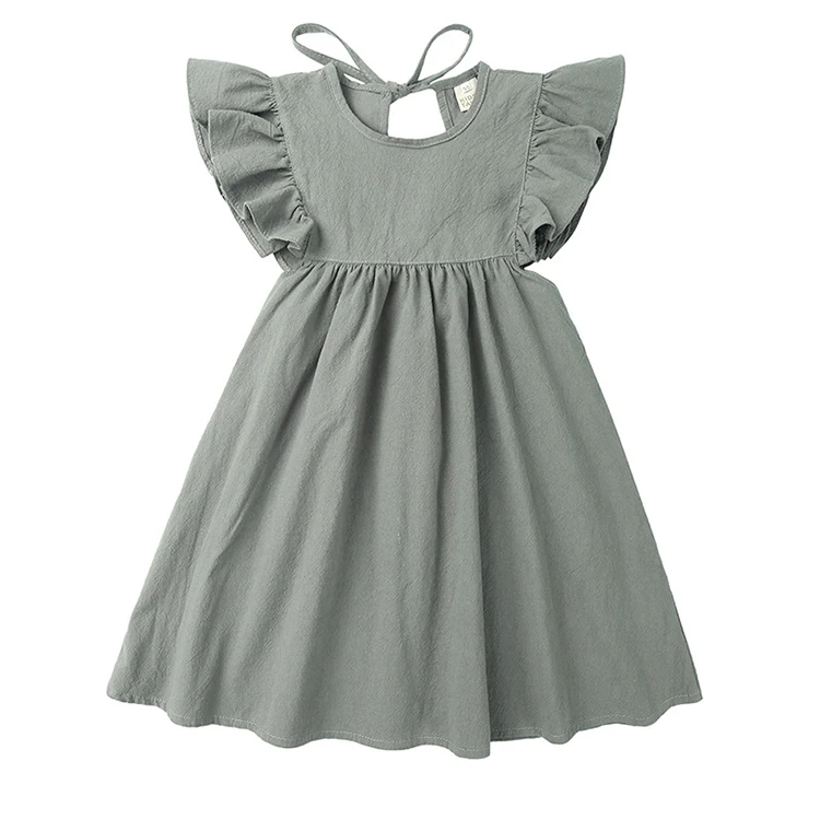 

2021 summer kids baby clothes peter pan collar cotton children girls dresses, White/gray