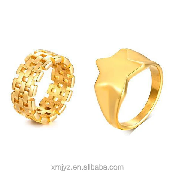 

Waterproof Stainless Steel Geometric Hollow Ring Gold Color Texture 18K PVD Plated Statement Charm Jewelry For Women