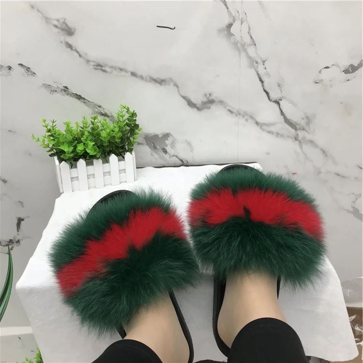 

2021 ladies fox fur slippers wholesale home fur slippers, Customized color