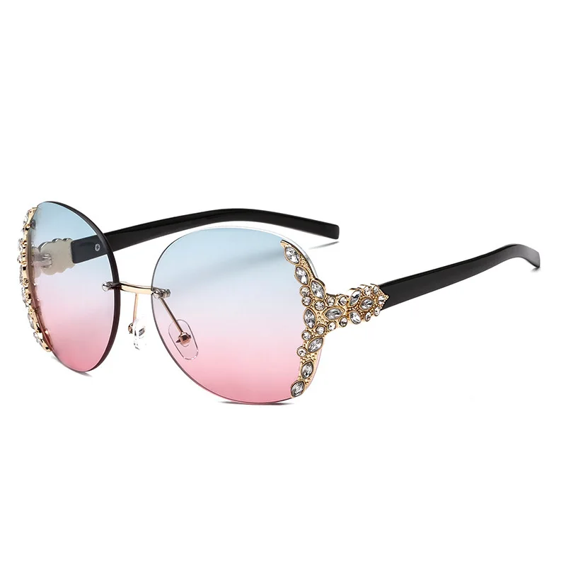 

SKYWAY Brand Diamond Decorate Women Trendy Sunglasses China Custom Logo Frameless Metal Sun Glasses For Ladies