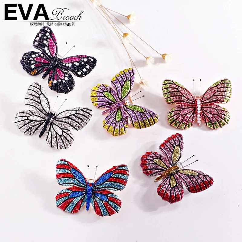 

QIANZUYIN Fashion Multicolor Enamel Brooch Color Crystal Female Brooch Alloy Rhinestone Insect Butterfly Brooch, Picture