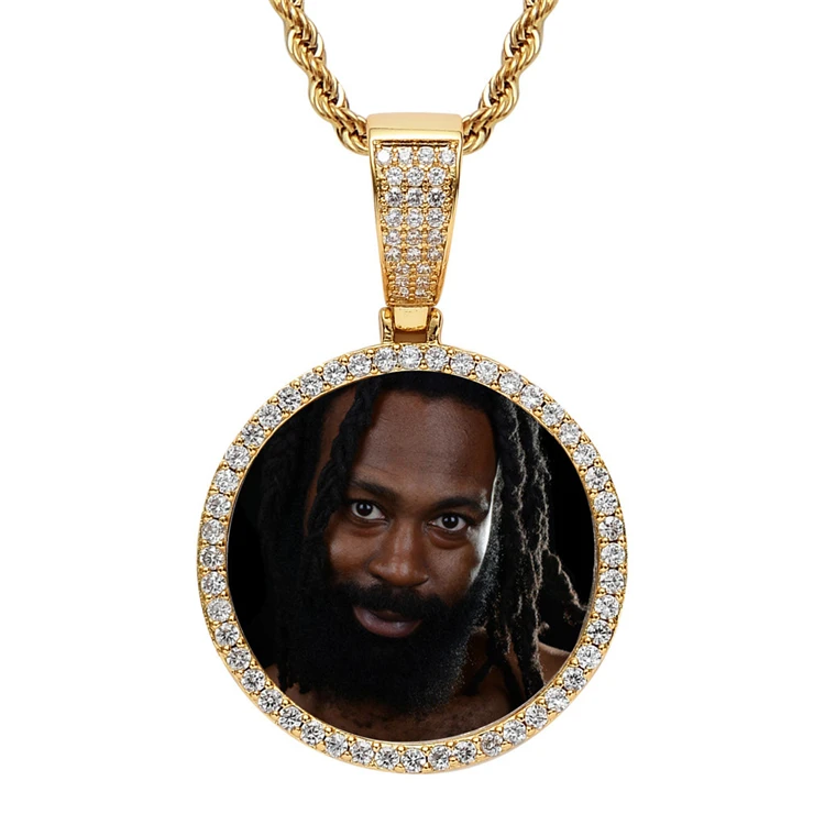 

Custom 14k Gold Plated Photo Necklace Silver commemorative Ice out Pendent Necklace Tennis Chain, Gold/silver