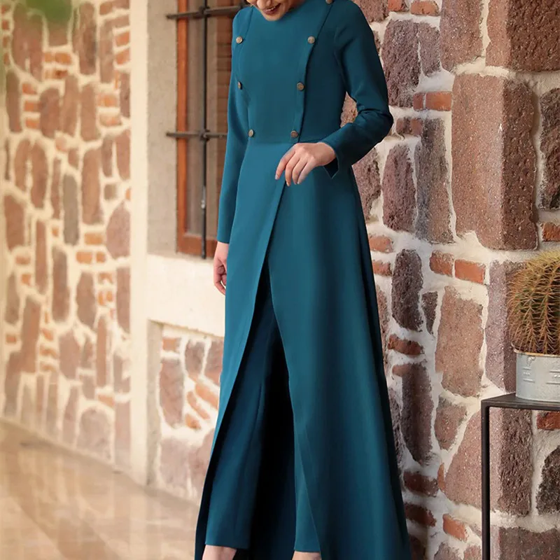 

New arrival robe botton middle east abaya maxi long two piece dubai women muslim dresses, Picture