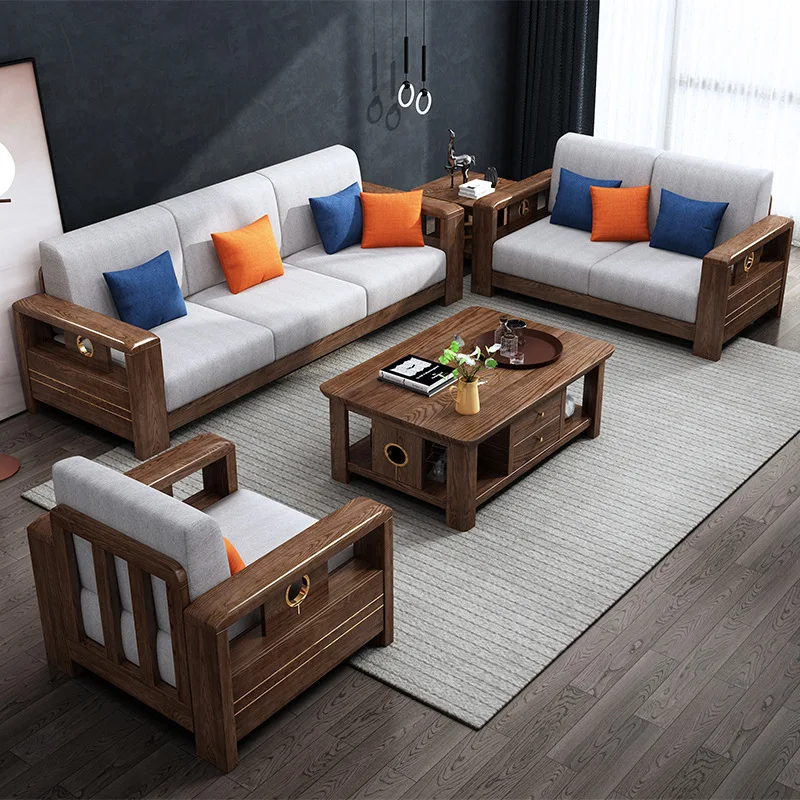 product-factory Europe style luxury popular relax design walnut color latest modern solid wood sofa 