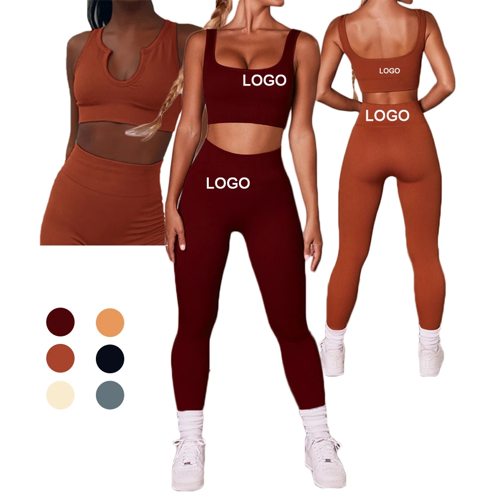 

2021 Women Seamless Knitted Sexy Sports Bra Stretchy Trousers Yoga Clothes Fitness Suit