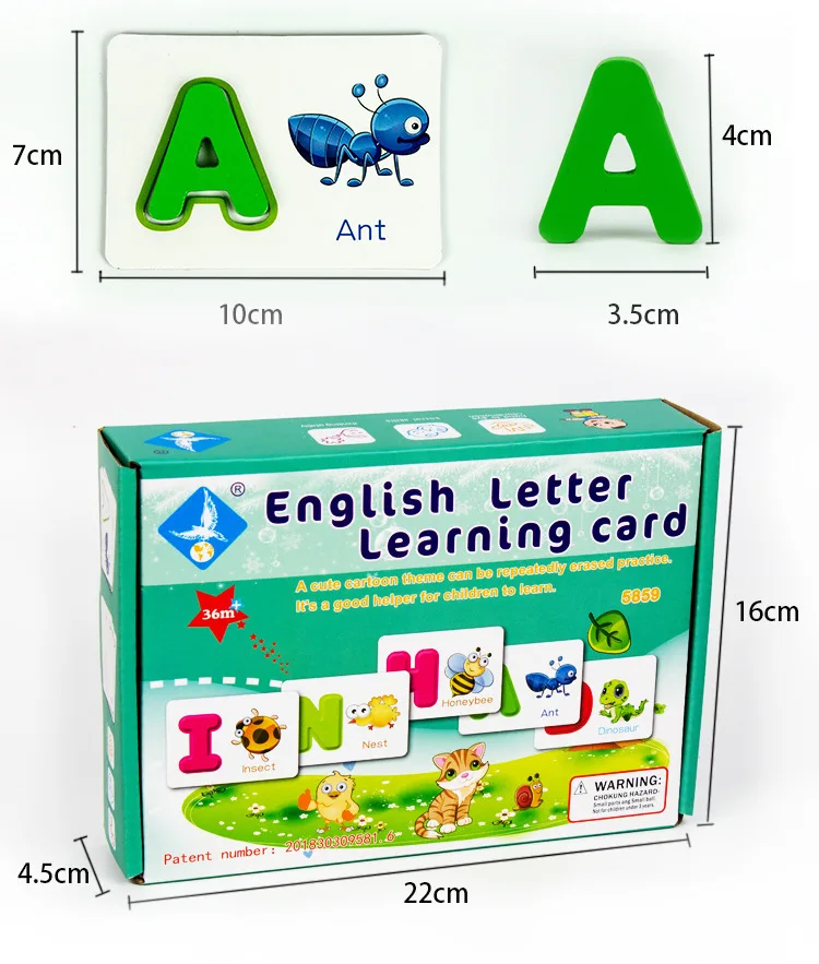 Kids English Letter learning Card 26 Alphabets Flash Cards with Animal Pictures Puzzles and Games Preschool Gift Toy ABC cards