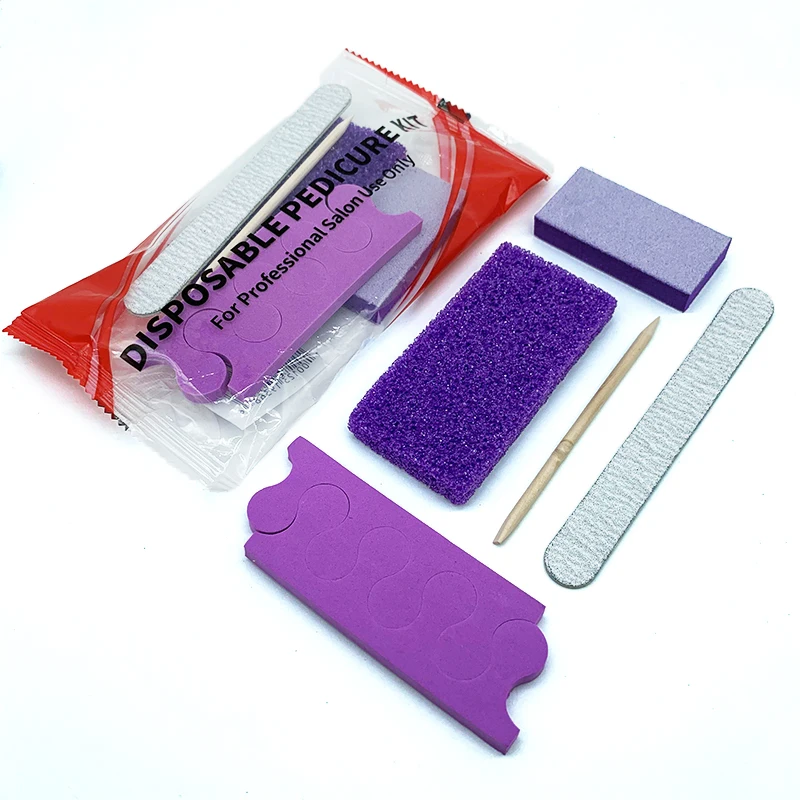 

5Pcs 200 Set/Case De Manicura Manikur Disposable Manicure Pedicure Kit For Nail Salon, Purple or yellow