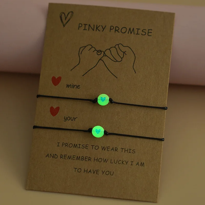

Pulsera De Pareja Promise Message Card Friendship Luminous Glow In The Dark Lucky Heart Bead String Bracelet