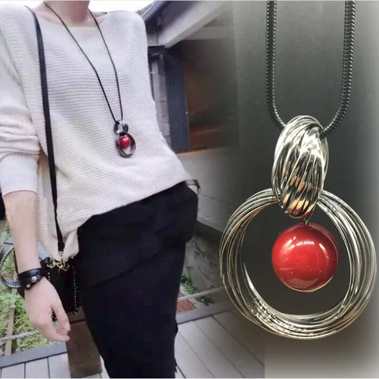 

Classic atmosphere double circle pearl temperament women's sweater Long Necklace