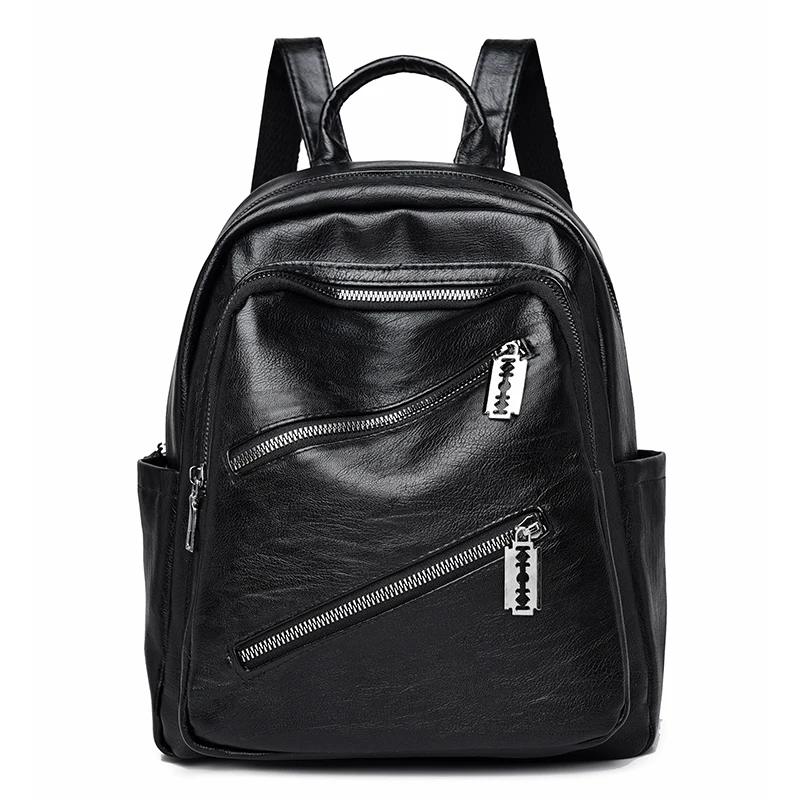 

Wholesale Leather Backpack Women 2021 Students School Bags Large Backpacks Multifunction Travel Bags, Black